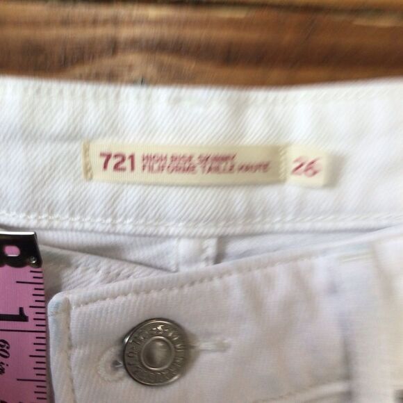 LEVI’S 721 distressed high rise skinny  denim jeans 26 white - Picture 11 of 12